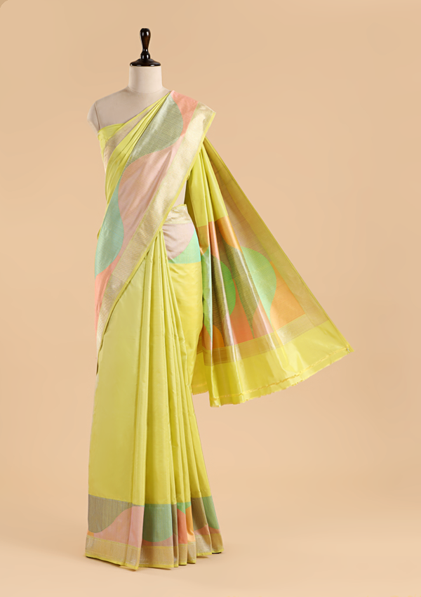 Lemon Yellow Plain Saree in Silk