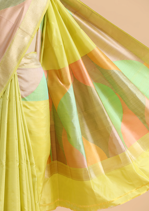 Lemon Yellow Plain Saree in Silk