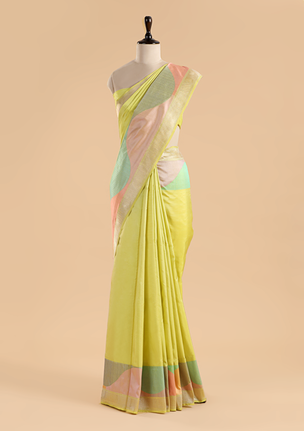 Lemon Yellow Plain Saree in Silk