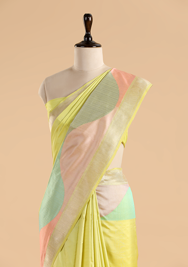 Lemon Yellow Plain Saree in Silk