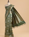 Bottle Green Brocade Saree In Silk