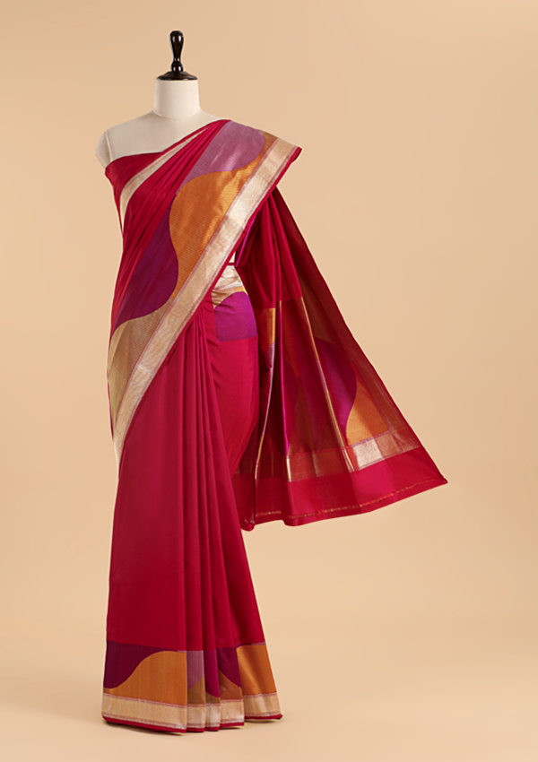 Rani Pink Plain Saree in Silk