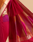 Rani Pink Plain Saree in Silk