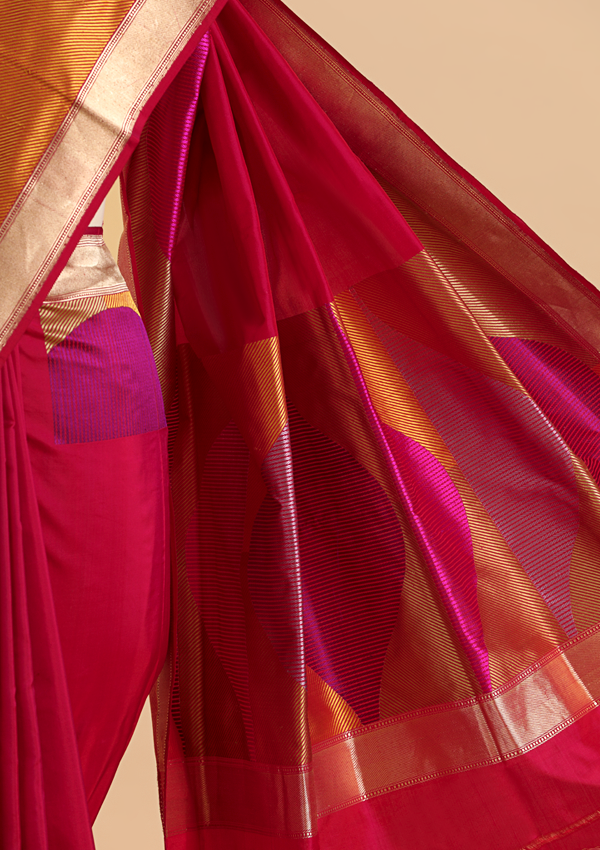 Rani Pink Plain Saree in Silk