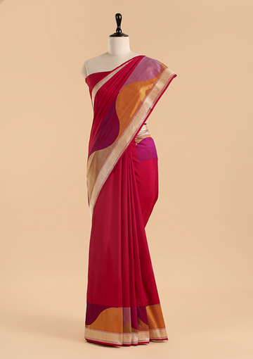 Rani Pink Plain Saree in Silk