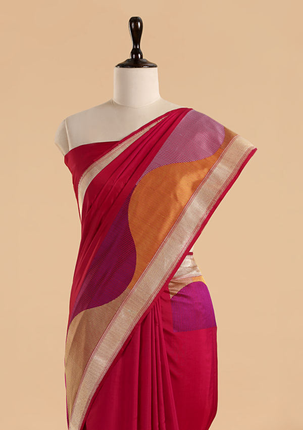 Rani Pink Plain Saree in Silk