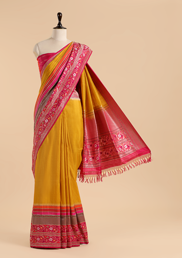 Mustard Plain Saree in Silk