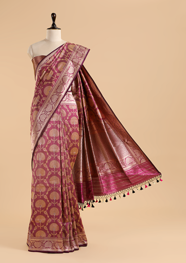 Wine Brocade Saree In Silk