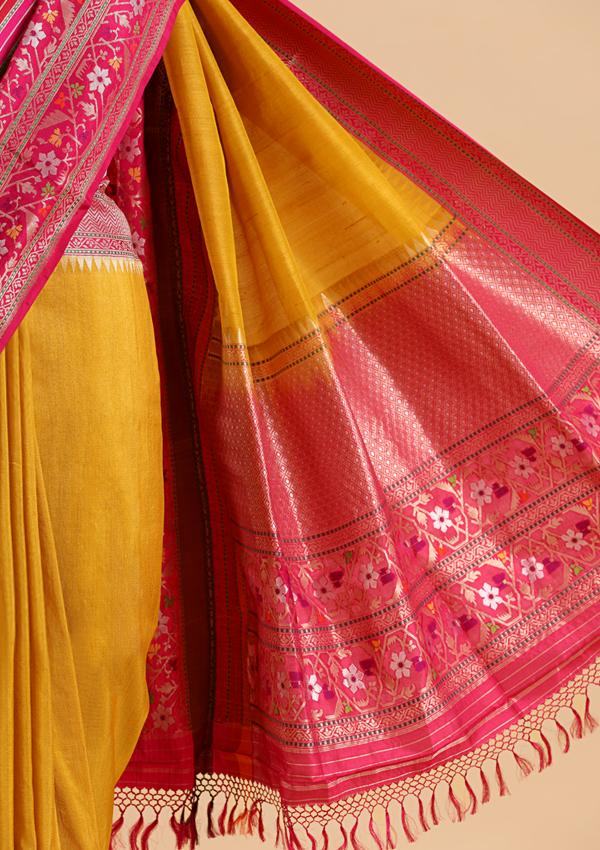 Mustard Plain Saree in Silk