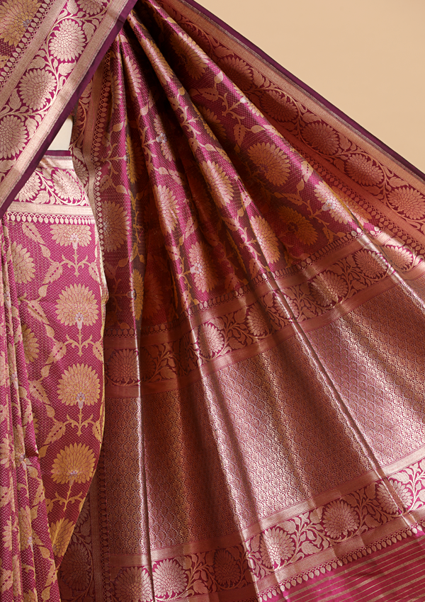 Wine Brocade Saree In Silk