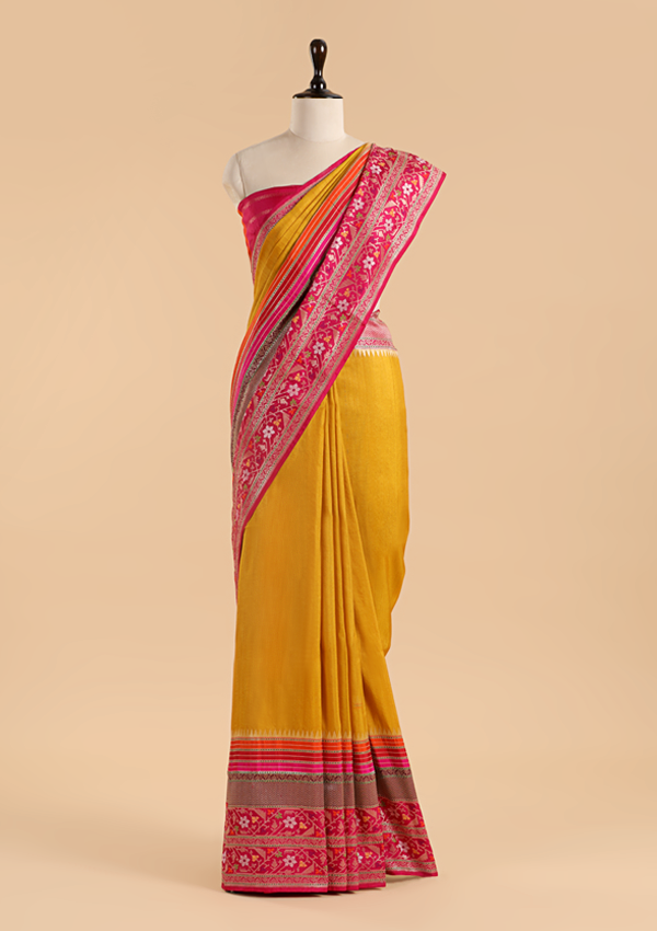 Mustard Plain Saree in Silk