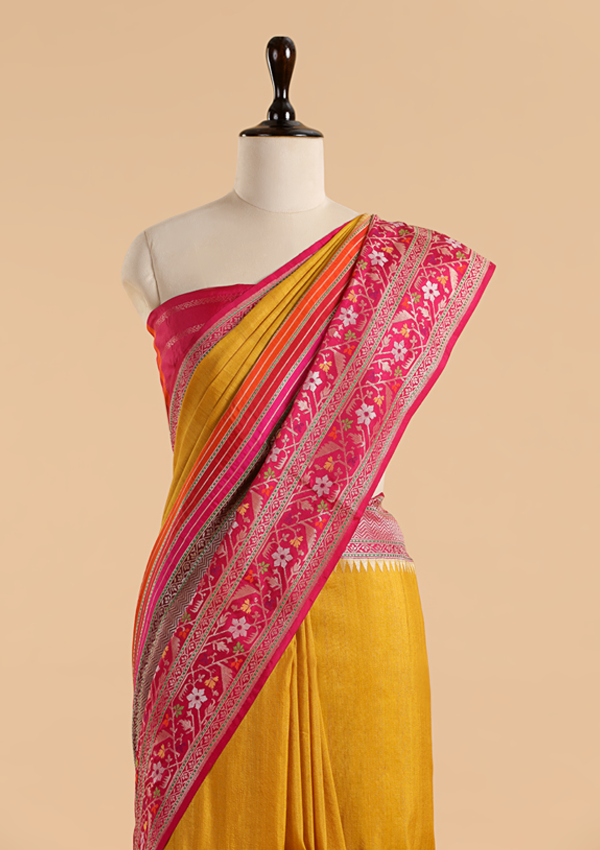 Mustard Plain Saree in Silk