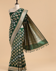 Bottle Green Butta Saree in Silk