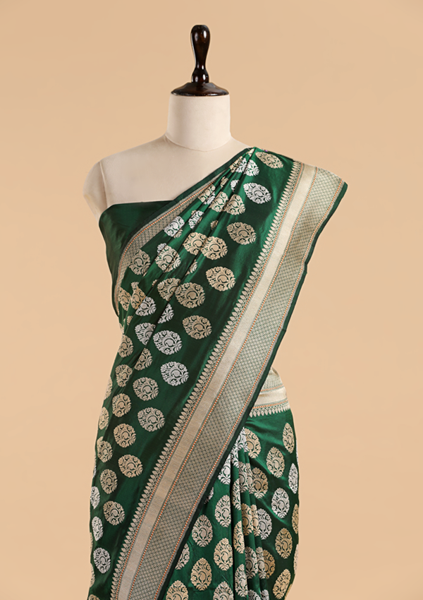 Bottle Green Butta Saree in Silk