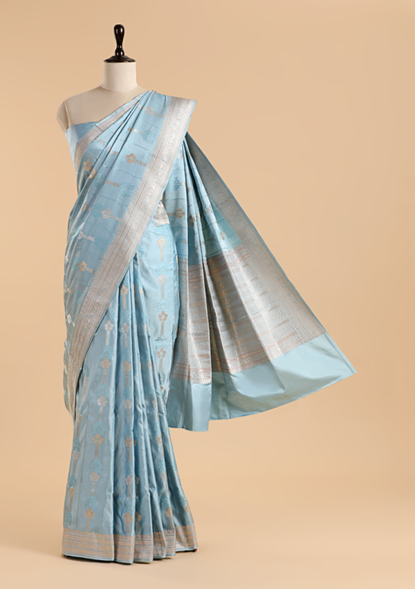 Sky Blue Butta Saree in Silk