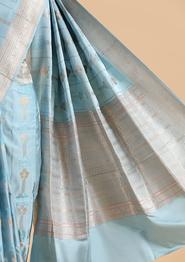 Sky Blue Butta Saree in Silk