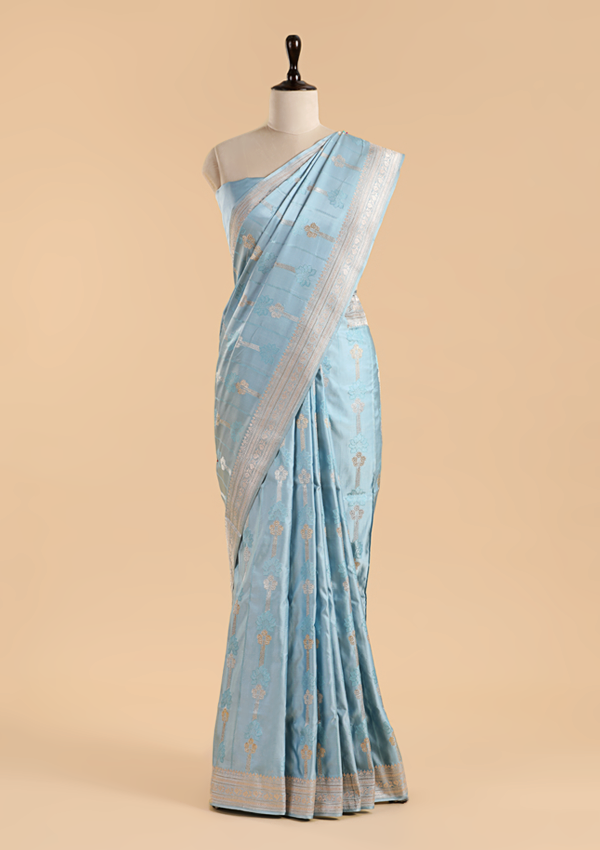 Sky Blue Butta Saree in Silk