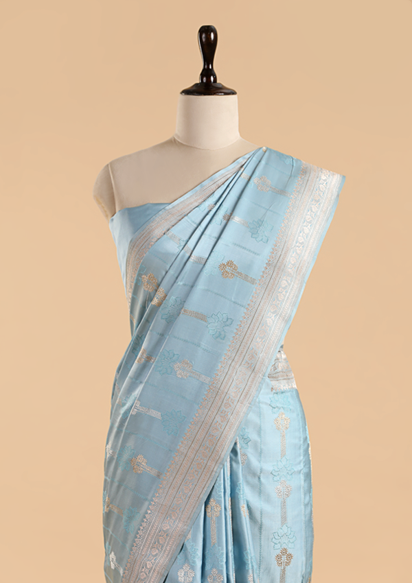 Sky Blue Butta Saree in Silk