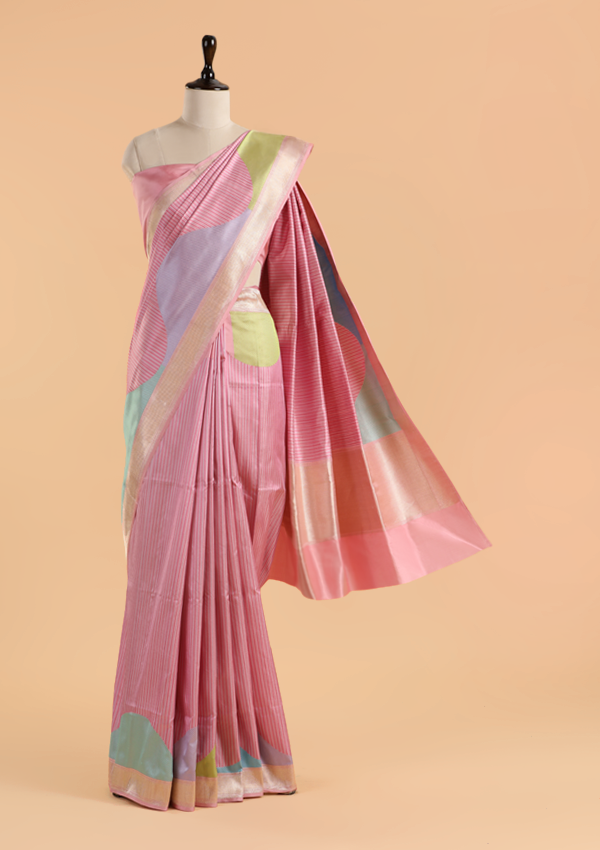 Pink Plain Saree in Silk