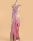 Pink Plain Saree in Silk