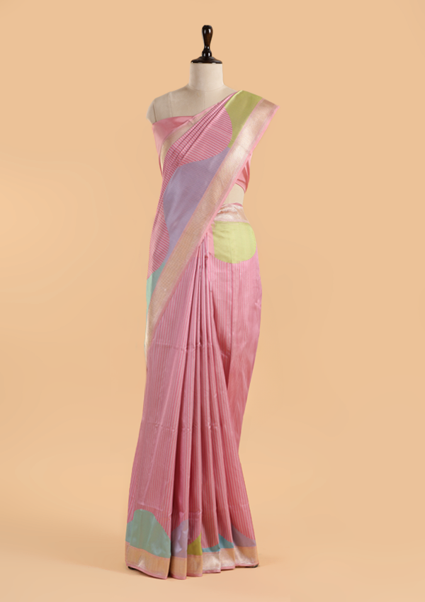 Pink Plain Saree in Silk