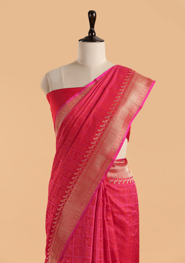 Red Plain Saree in Silk