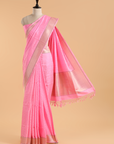 Pink Plain Saree in Silk