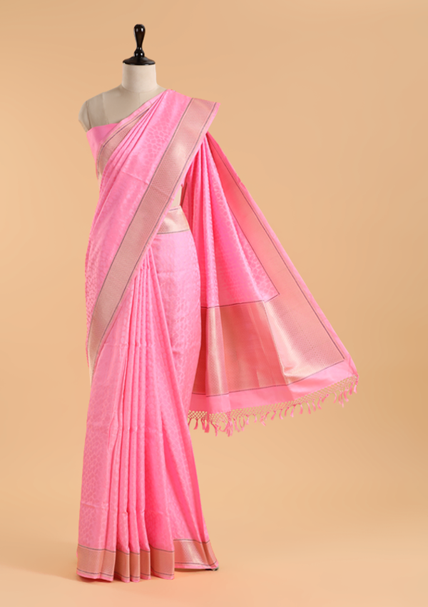 Pink Plain Saree in Silk