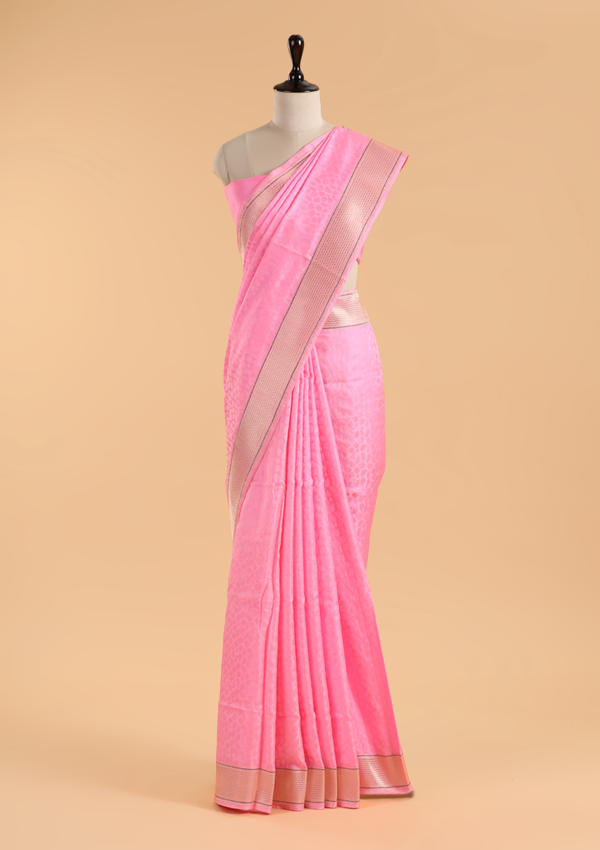 Pink Plain Saree in Silk