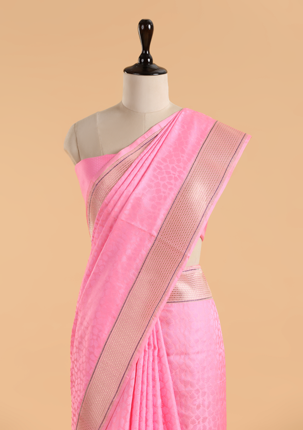 Pink Plain Saree in Silk