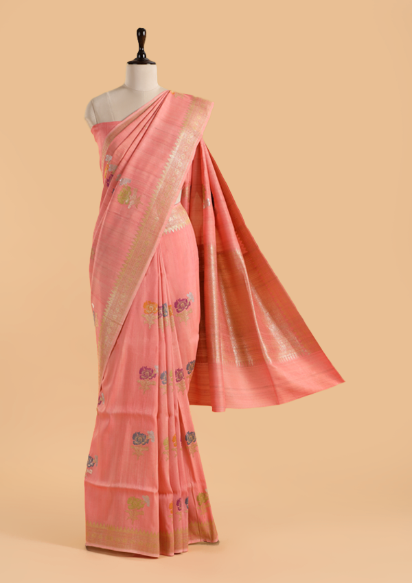 Strawberry Pink Saree in Georgette Tussar