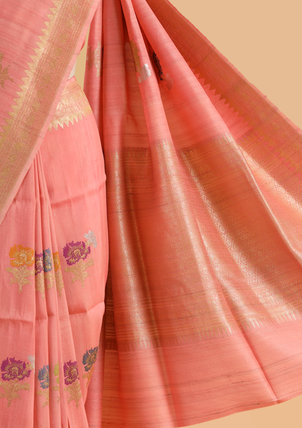 Strawberry Pink Saree in Georgette Tussar