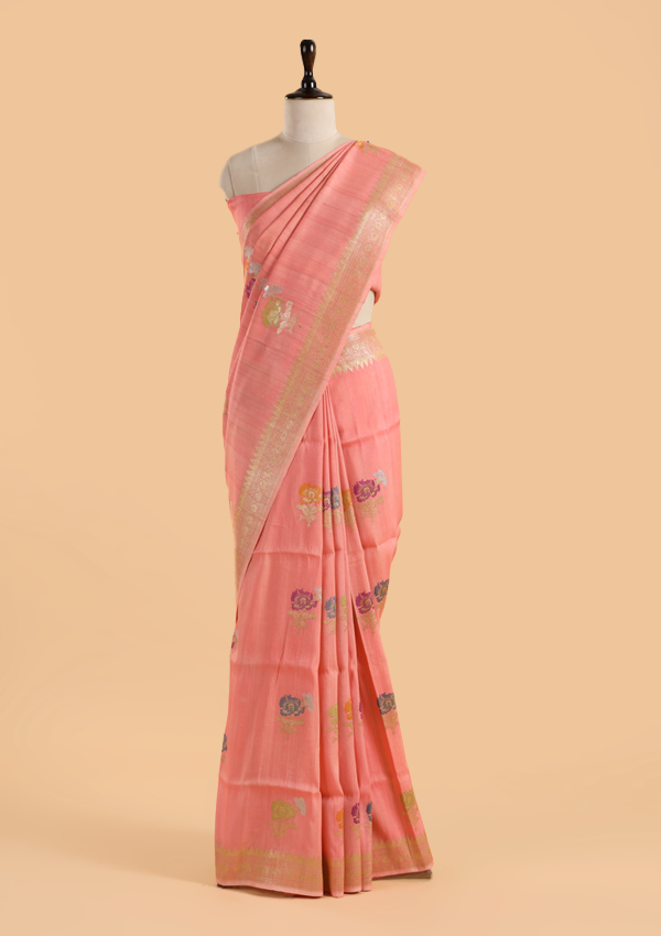 Strawberry Pink Saree in Georgette Tussar