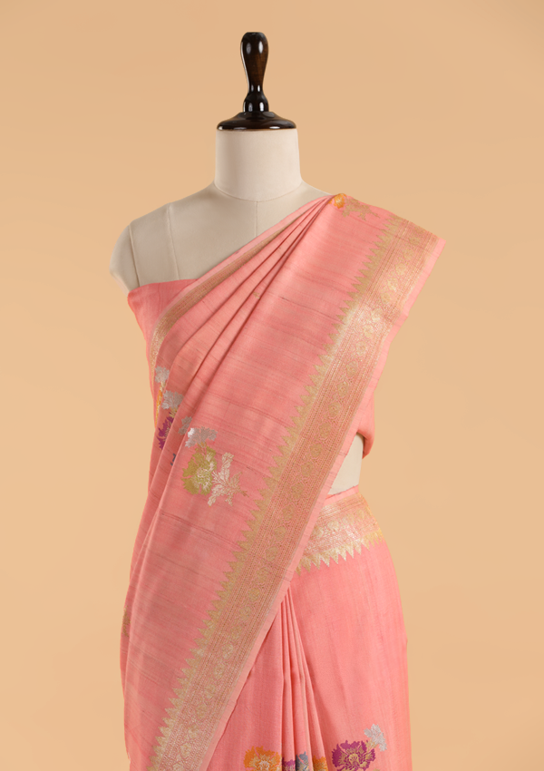 Strawberry Pink Saree in Georgette Tussar