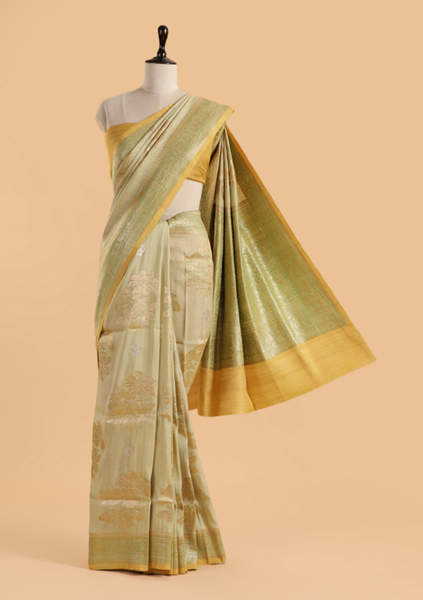 Pista Green Saree in Georgette Tussar