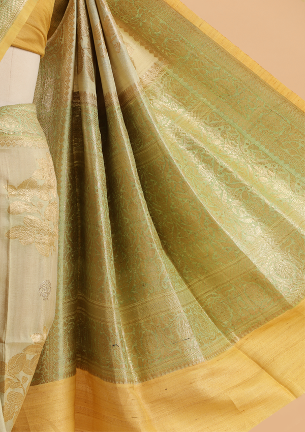 Pista Green Saree in Georgette Tussar