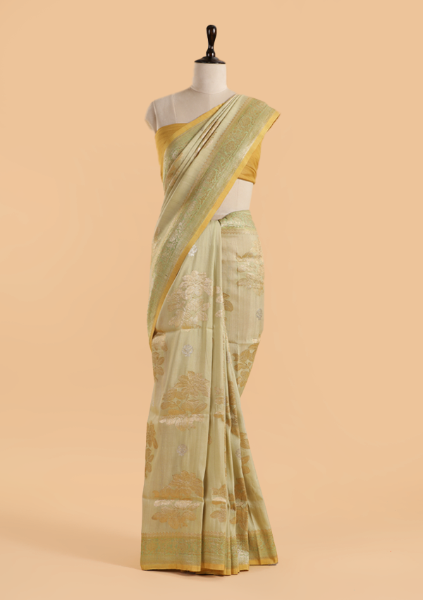 Pista Green Saree in Georgette Tussar