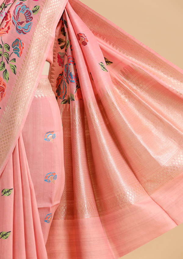 Light Pink Butta Saree in Georgette Tussar