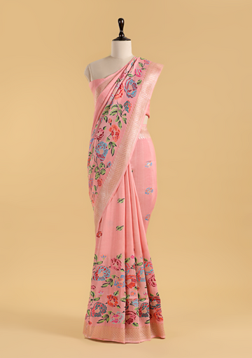 Light Pink Butta Saree in Georgette Tussar