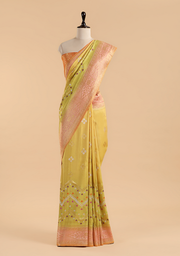 Mustard Yellow Butta Saree in Georgette Tussar