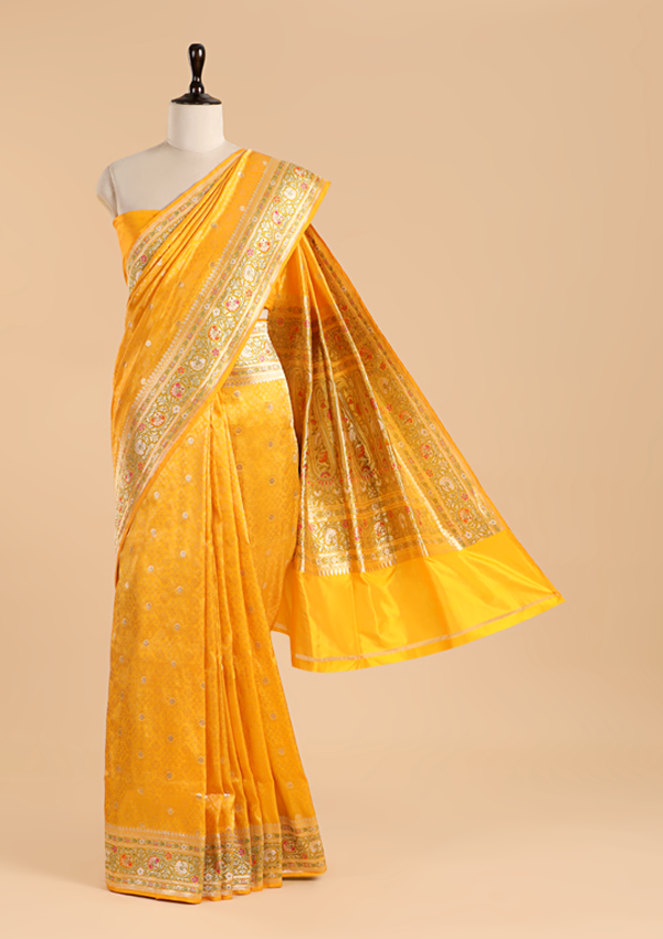 Yellow Brocade Saree In Silk