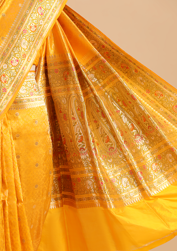 Yellow Brocade Saree In Silk