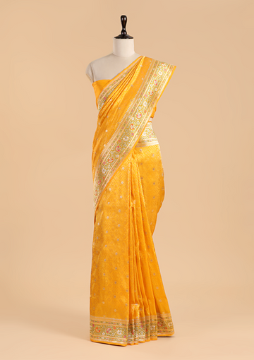 Yellow Brocade Saree In Silk