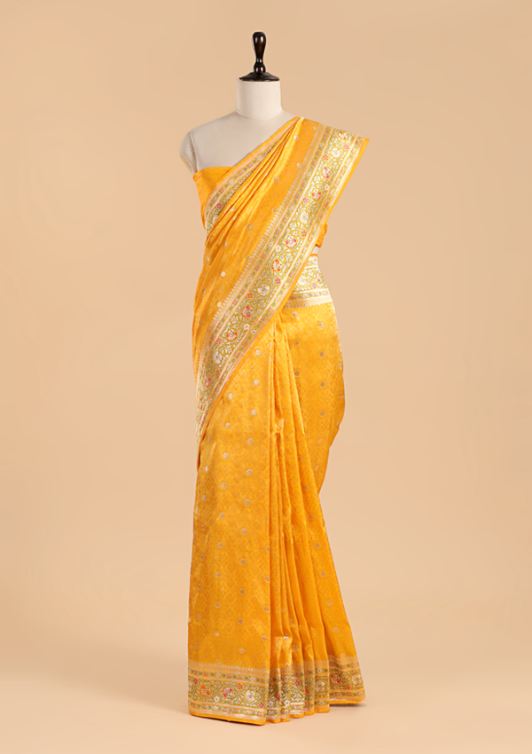 Yellow Brocade Saree In Silk