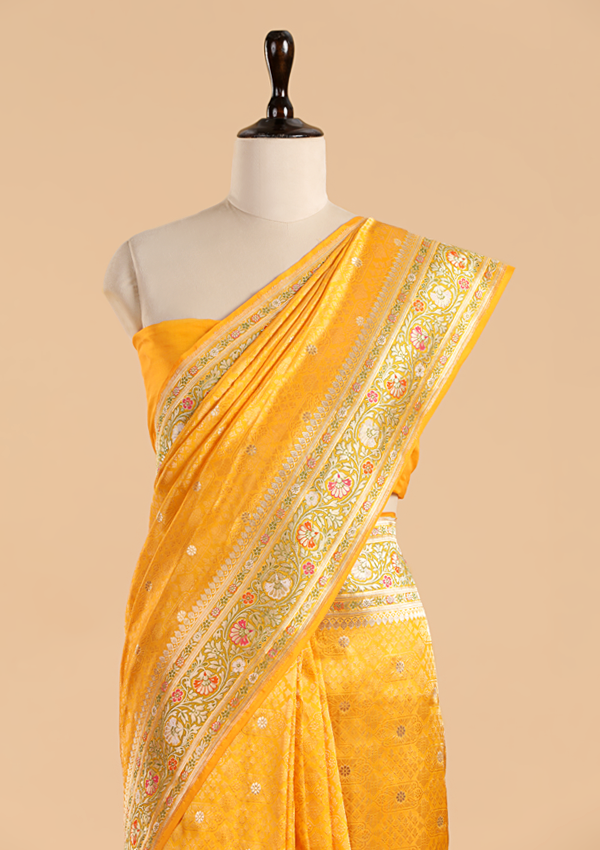 Yellow Brocade Saree In Silk