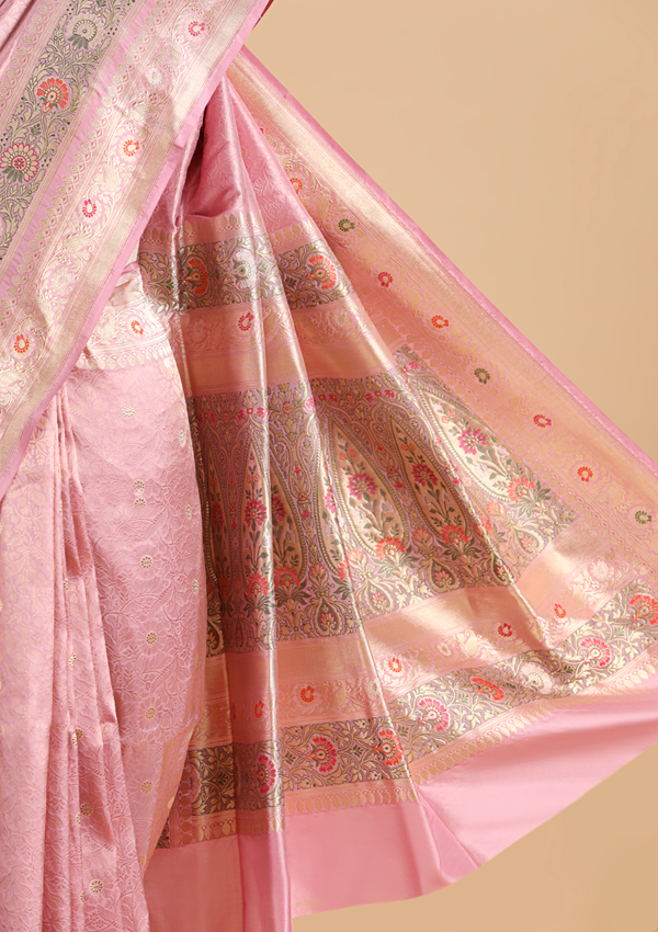 Light Pink Brocade Saree In Silk