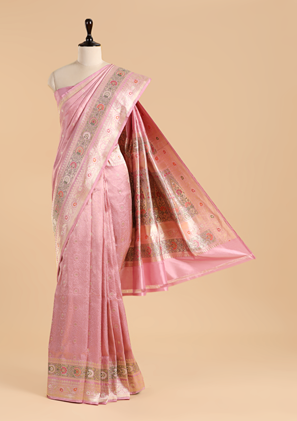 Light Pink Brocade Saree In Silk