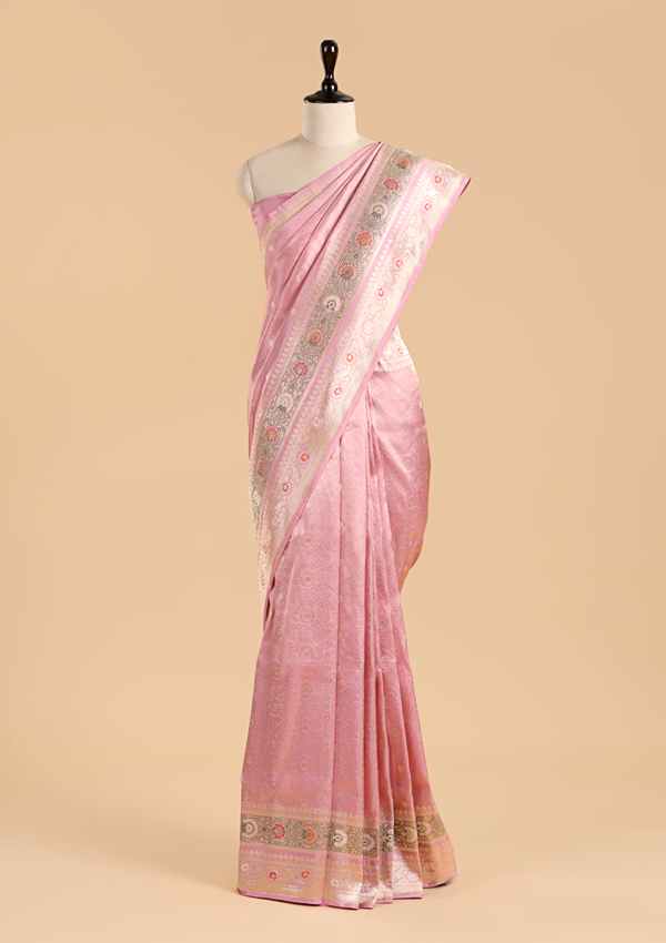 Light Pink Brocade Saree In Silk