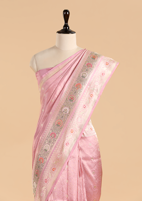 Light Pink Brocade Saree In Silk