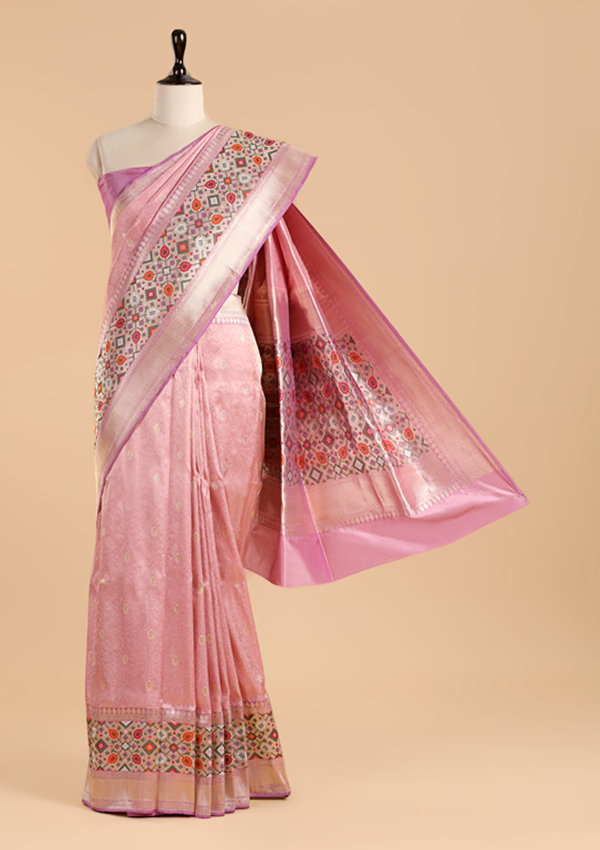 Light Pink Brocade Saree In Silk